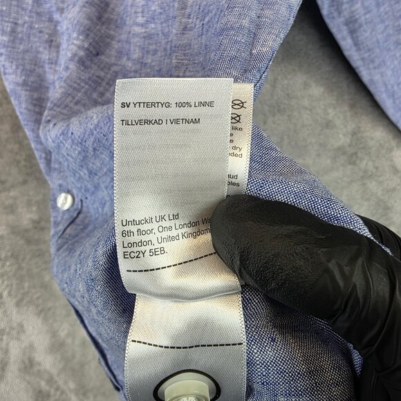 UNTUCKit Shirt Mens Medium Blue Linen Slim Fit Vin Santo WR Wrinkle Resistant - Picture 11 of 12